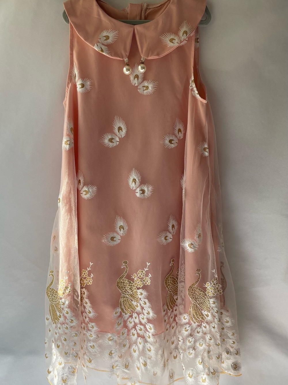 Girls Sz 6 Peach Pink Peacock Dress